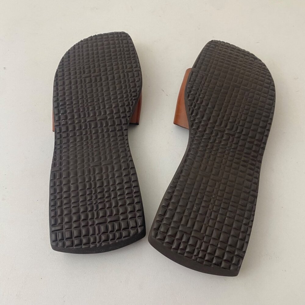 Ralph Lauren Sandals Shoes Slides Brown Leather - Picture 7 of 8